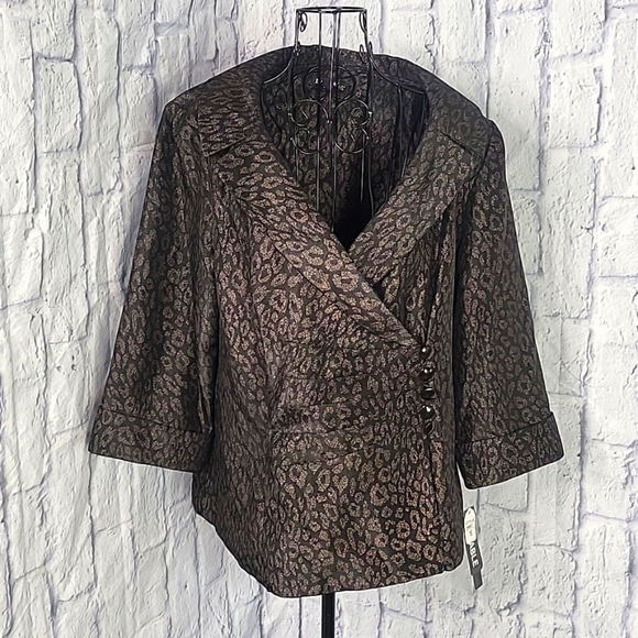 DANA KAY Black and Brown Animal Print Button Up Pleated‎ Jacket Size 16 - Picture 1 of 7